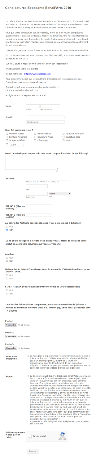 Candidature Exposant Festival D'art Form Template