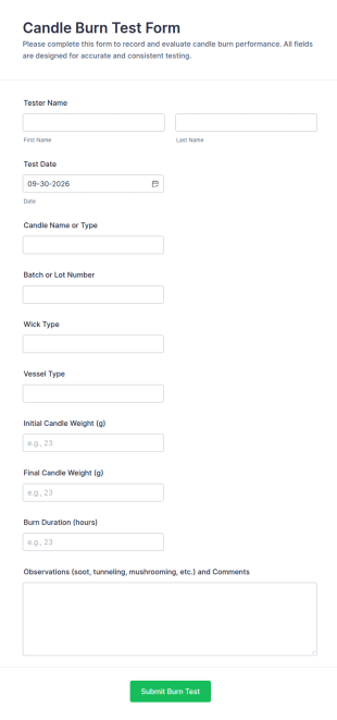 Candle Burn Test Form Template