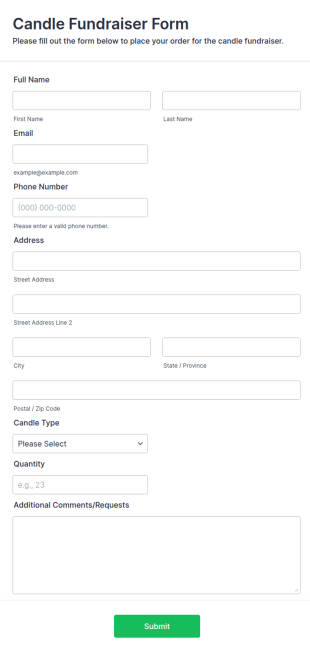 Candle Fundraiser Form Template