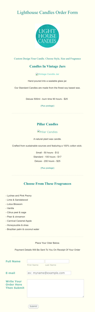 Candles Order Form Template