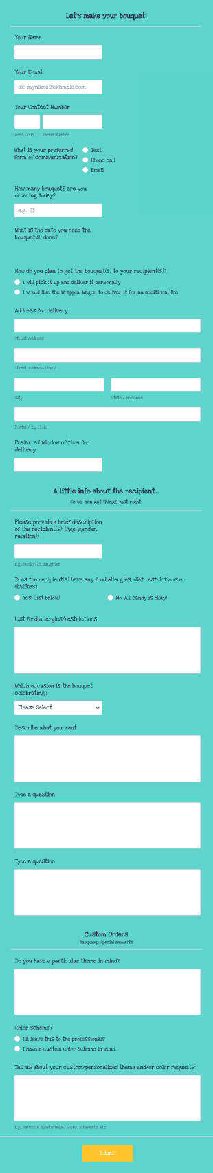 Candy Bouquet Order Form Template