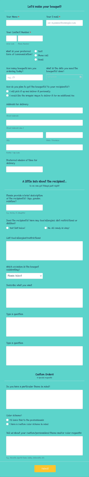 Candy Bouquet Order Form Template