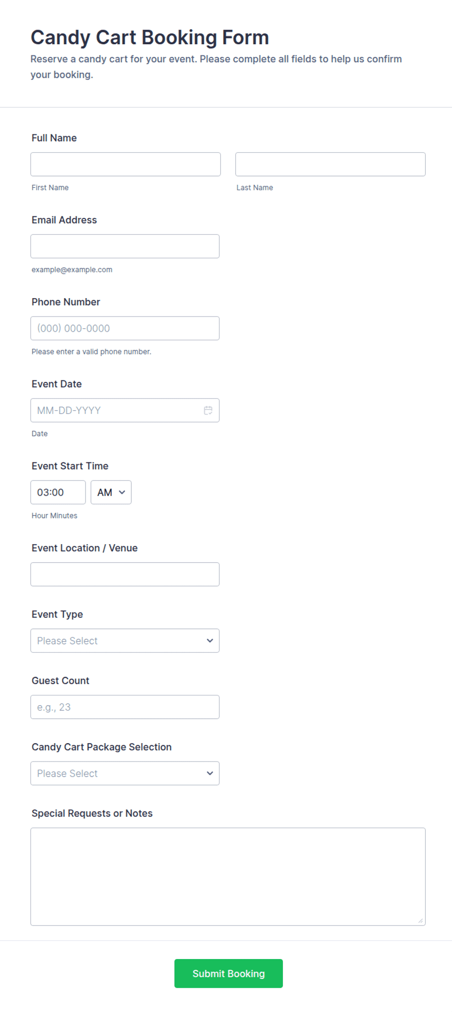 Candy Cart Booking Form Template | Jotform