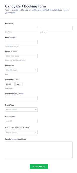Candy Cart Booking Form Template