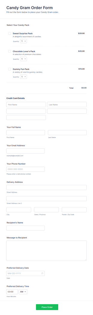 Candy Gram Order Form Template