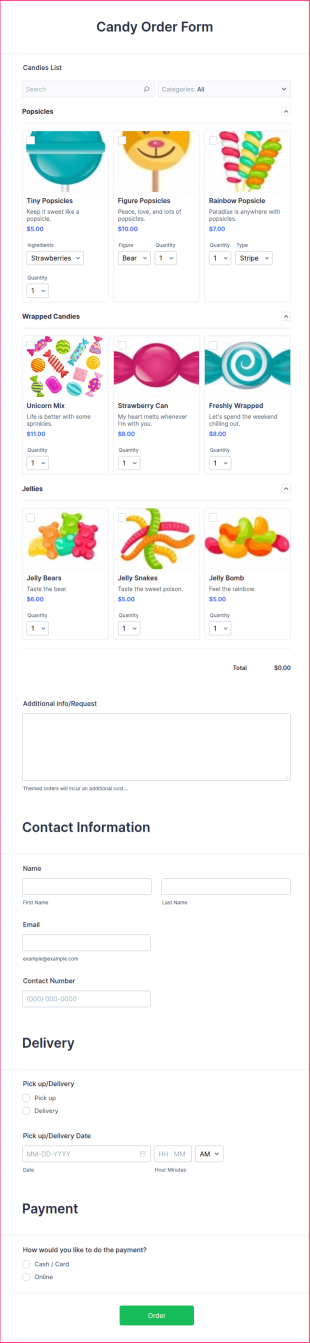 Candy Order Form Template