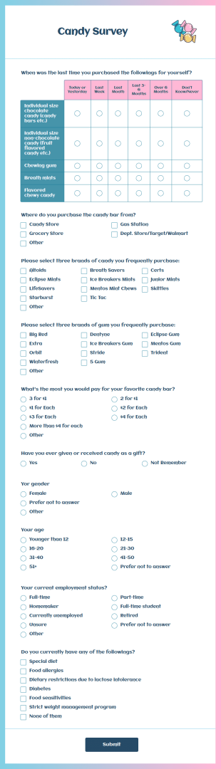Candy Survey Form Template