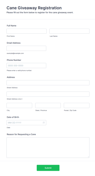 Cane Giveaway Registration Form Template