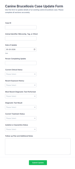 Canine Brucellosis Case Update Form Template
