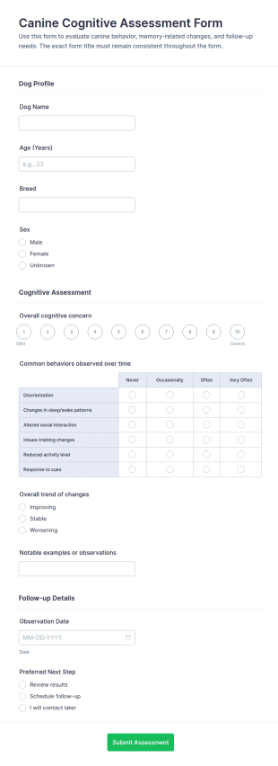 Canine Cognitive Assessment Form Template