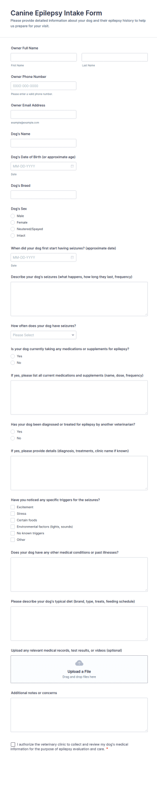Canine Epilepsy Intake Form Template