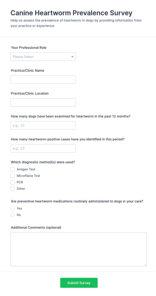 Canine Heartworm Prevalence Survey Form Template