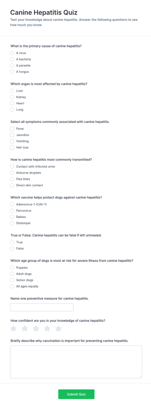 Canine Hepatitis Quiz Form Template