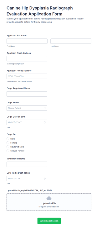 Canine Hip Dysplasia Radiograph Evaluation Application Form Template