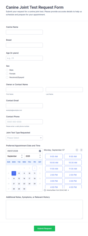 Canine Joint Test Request Form Template
