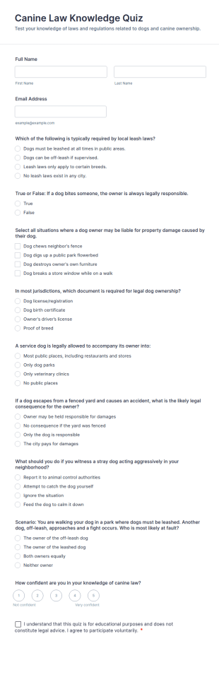 Canine Law Knowledge Quiz Form Template