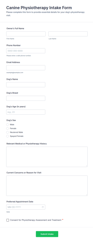 Canine Physiotherapy Intake Form Template
