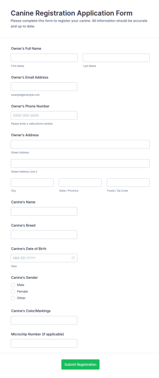 Canine Registration Application Form Template