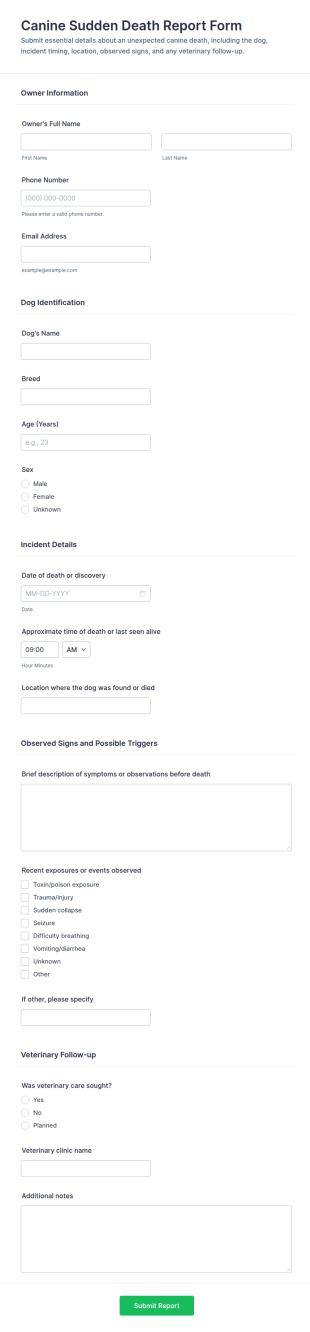 Canine Sudden Death Report Form Template
