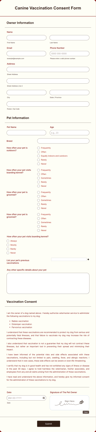 Canine Vaccination Consent Form Template