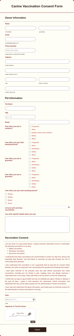 Canine Vaccination Consent Form Template