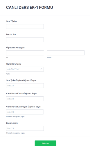 Uzaktan Eğitim Çevrimiçi Ders Takip Form Şablonu