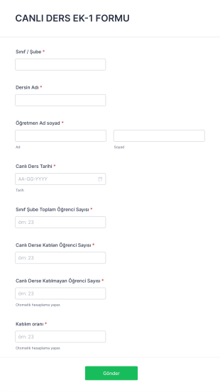 Uzaktan Eğitim Çevrimiçi Ders Takip Form Template