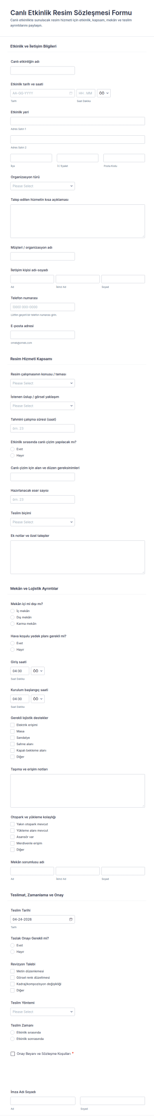 Canlı Etkinlik Resimleme Sözleşmesi Formu 🎨 Form Şablonu
