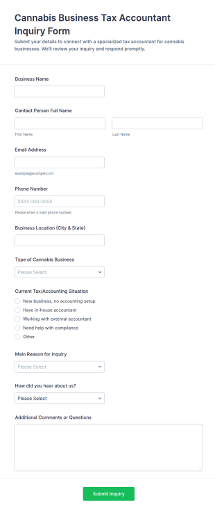 Cannabis Business Tax Accountant Inquiry Form Template