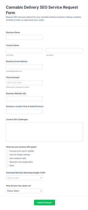 Cannabis Delivery SEO Service Request Form Template