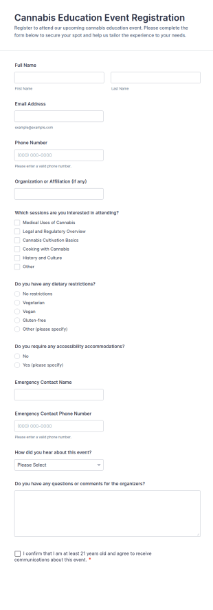 Cannabis Education Event Registration Form Template