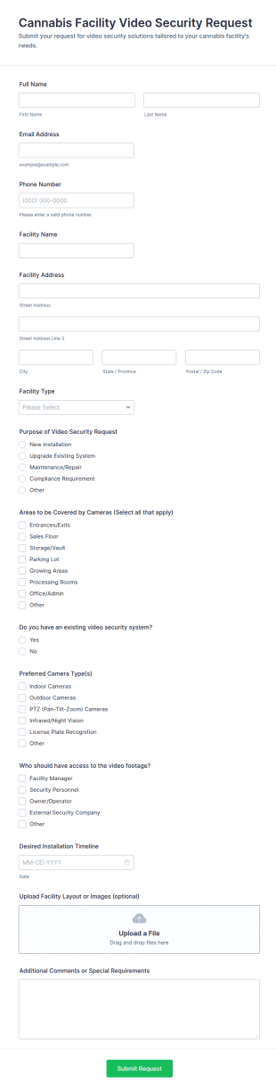 Cannabis Facility Video Security Request Form Template