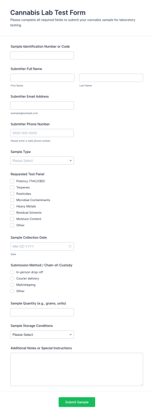 Cannabis Lab Test Form Template