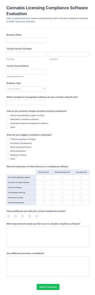 Cannabis Licensing Compliance Software Evaluation Form Template