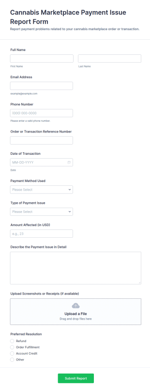 Cannabis Marketplace Payment Issue Report Form Template