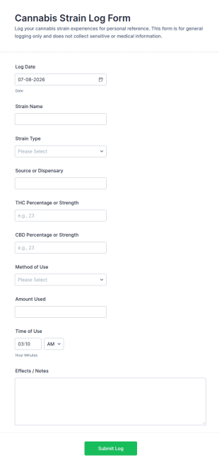 Cannabis Strain Log Form Template