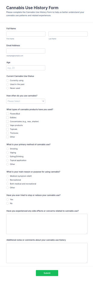 Cannabis Use History Form Template