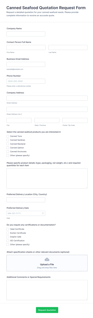 Canned Seafood Quotation Request Form Template