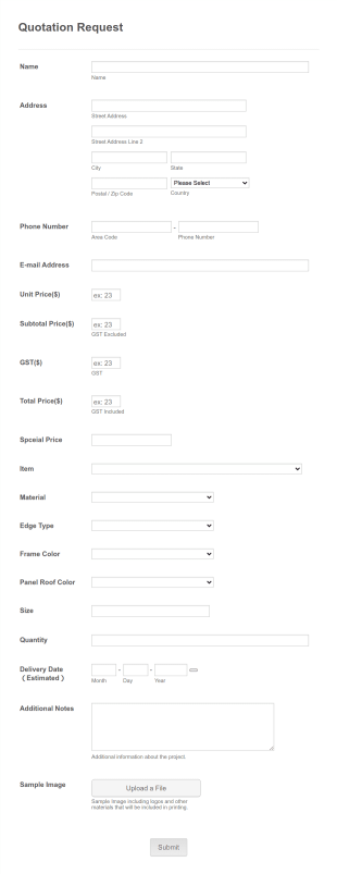 Canopy Quotation Request Form Template