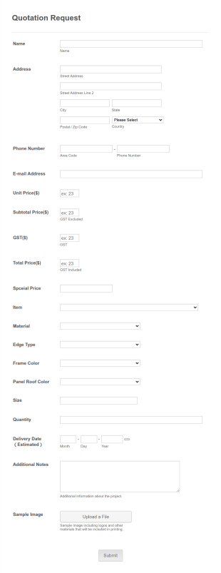 Canopy Quotation Request Form Template
