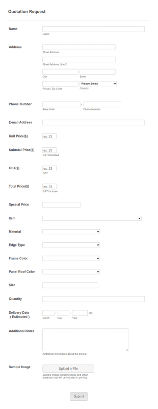 Canopy Quotation Request Form Template