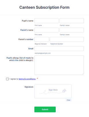 Canteen Subscription Form Template
