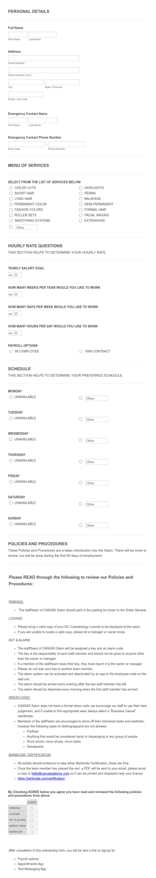 (CANVAS) Employee Onboarding Form Template