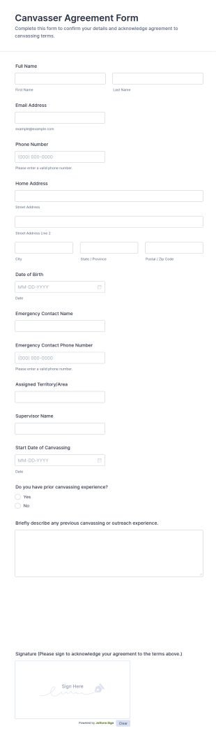 Canvasser Agreement Form Template