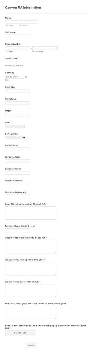 Canyon RA Information Form Template