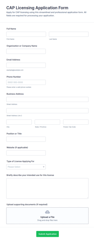 CAP Licensing Application Form Template