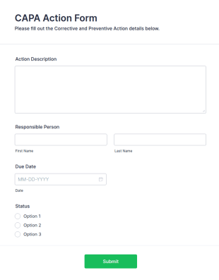CAPA Action Form Template
