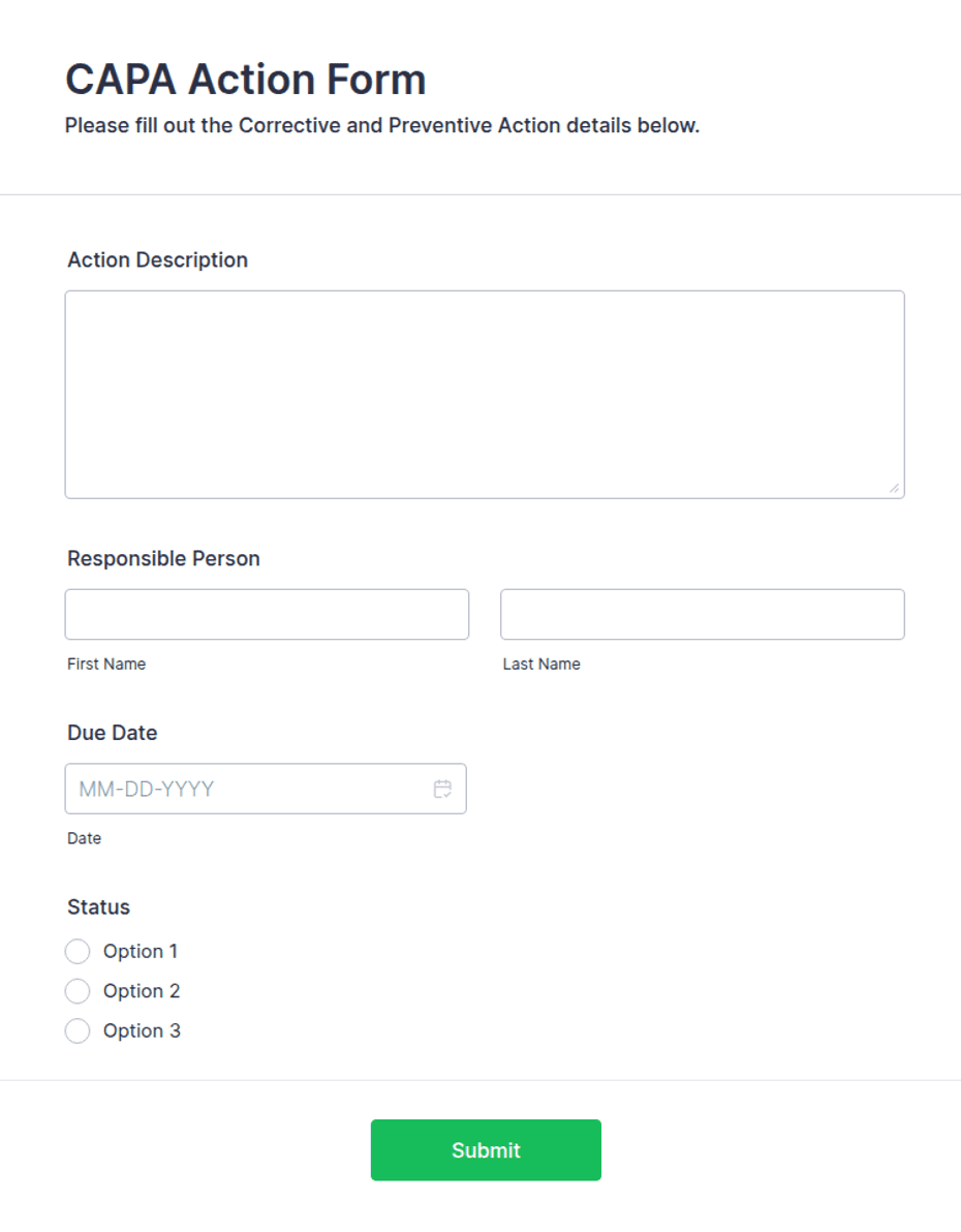 CAPA Action Form Template | Jotform
