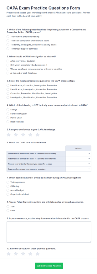 CAPA Exam Practice Questions Form Template