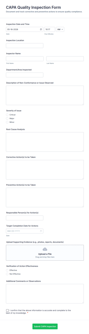 CAPA Quality Inspection Form Template